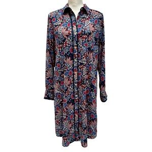 NWOT Foxcroft Red, White & Blue Paisley Collared Shirt Dress | Long Sleeves (8)